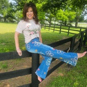 Oli & Hali Vibrant Blue Floral Flare Jeans